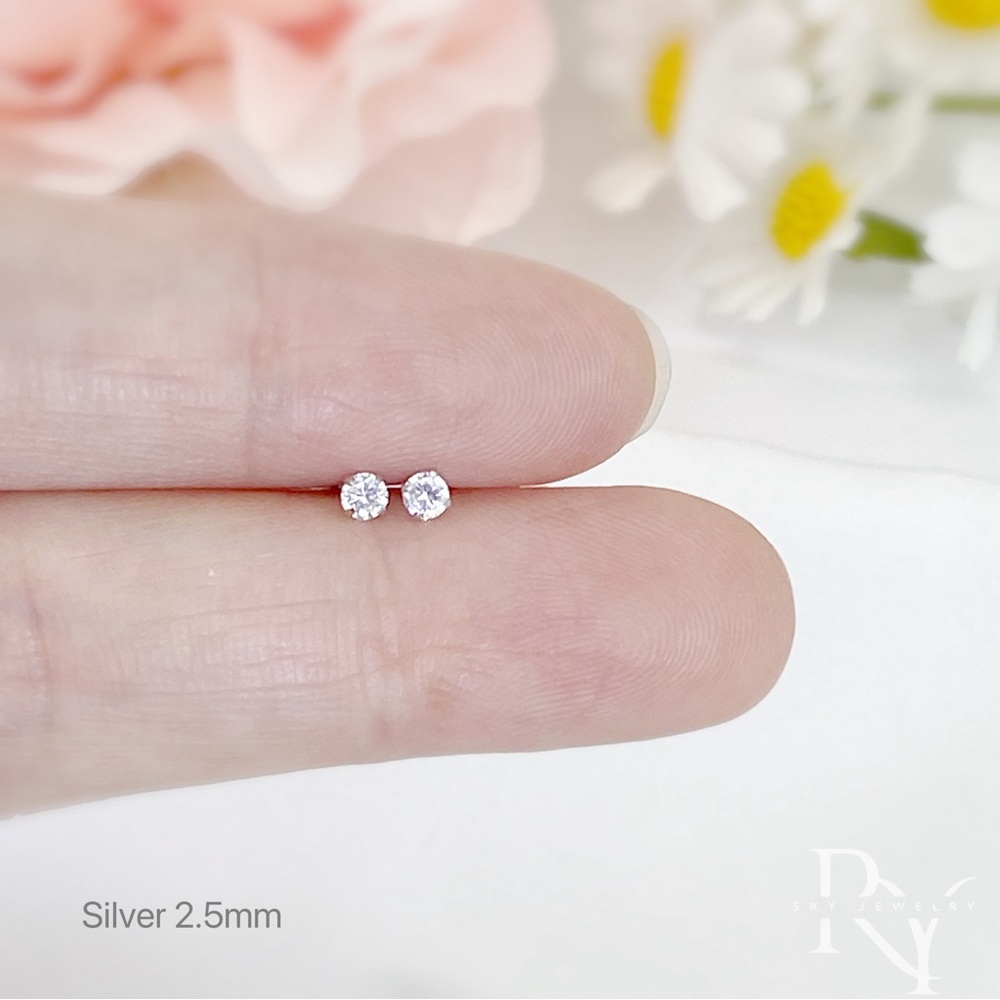 Gold S925 screw backs studs earrings - ESB006 Silver 2.5mm
